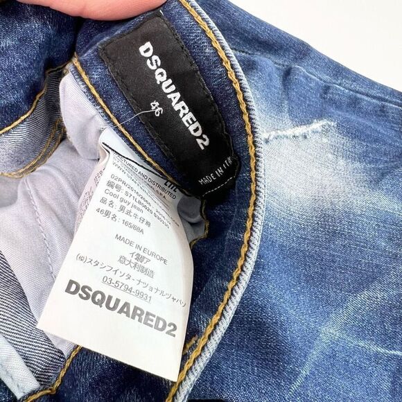 Dsquared2 Jeans Mens 46 Blue Wash Distressed Straight Relaxed Paint Splatter - Picture 4 of 12